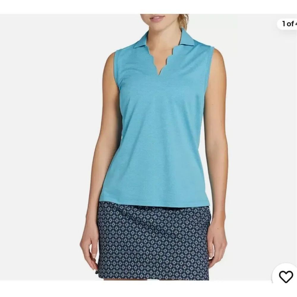 Walter Hagen blue Clubhouse Scallop Golf Polo T Shirt size M NWT